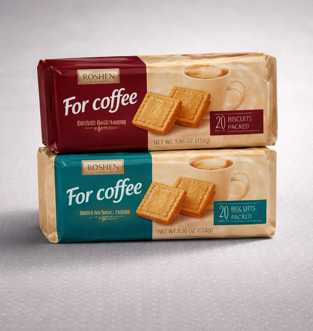 Coffee biscuits in burgundy and teal