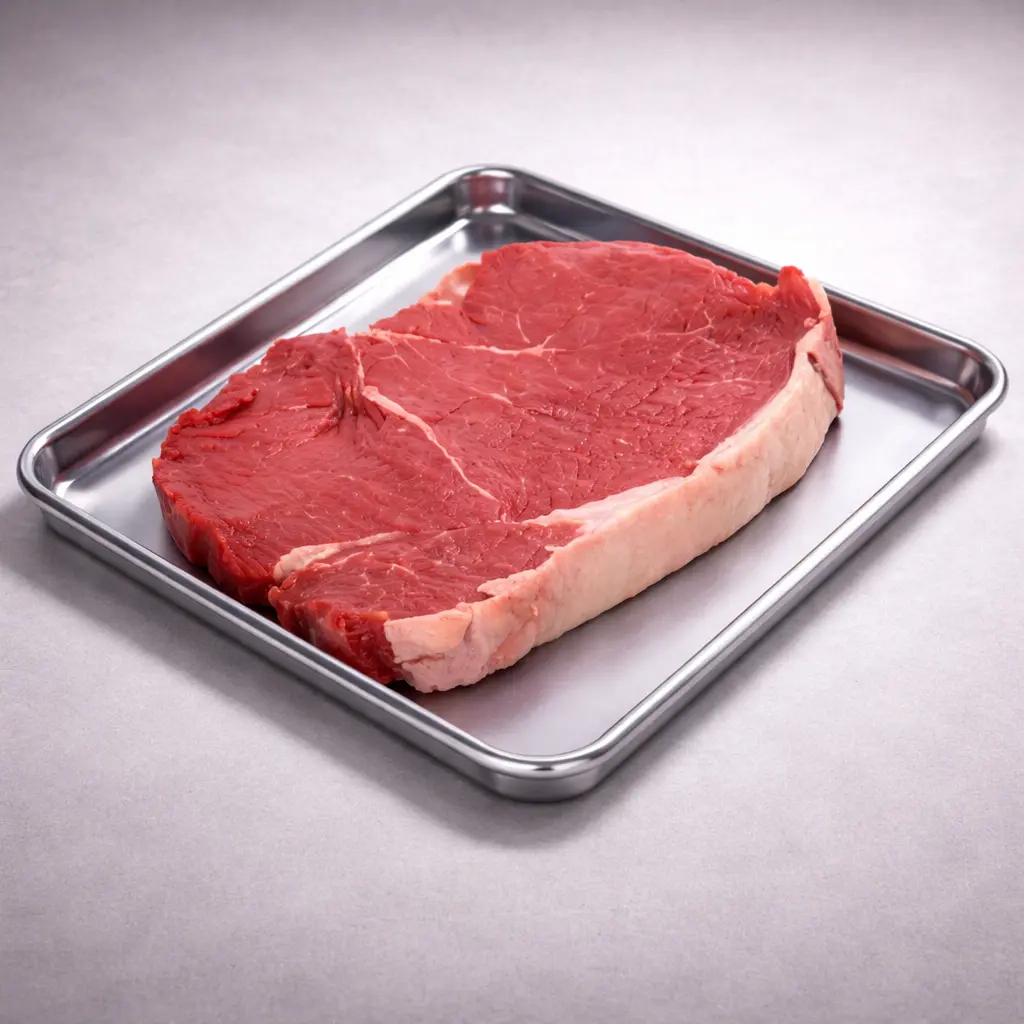 Fresh ribeye steak on tray