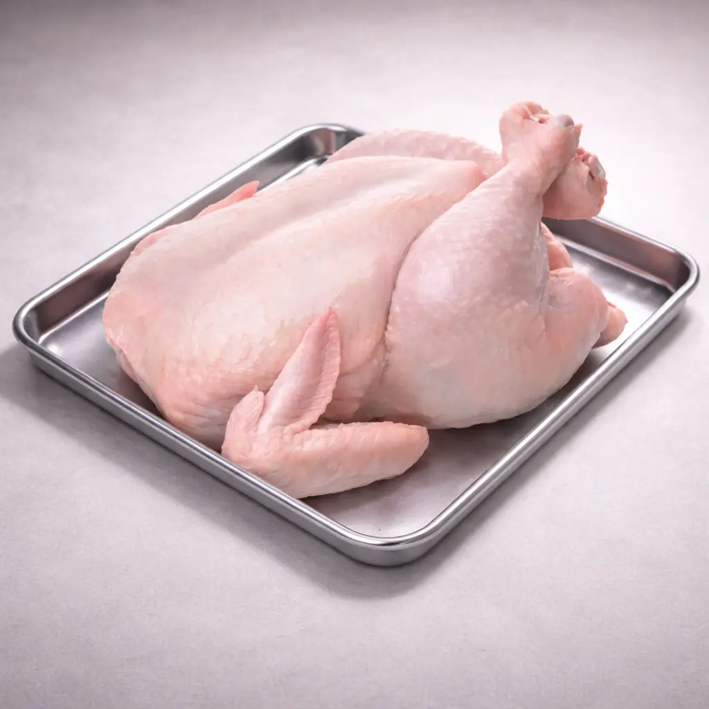 Raw chicken on stainless steel tray